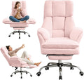 Ergonomic Cloud Cross Legged Office Chair with Footrest,Teddy Fleece Big and Tall Executive Chair with Wheels,Reversible Armrest,155° Reclining Computer Wide Desk Chair for Home,Office (Pink)