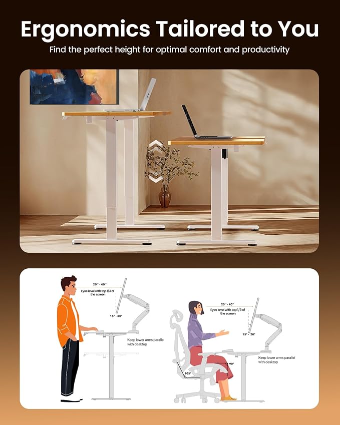ErGear Height Adjustable Electric Standing Desk, 44 x 24 Inches Sit Stand up Desk, Memory Computer Home Office Desk, Light Vintage Brown