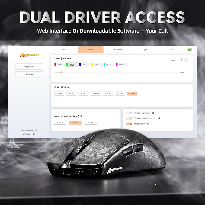 ATTACK SHARK R11 Ultra 8K Carbon Fiber Wireless Gaming Mouse,PAW3950 MAX Sensor,49g Ultra-Lightweight,Nordic 52840 MCU Chip,42000 DPI,Tape,Wired/BT/2.4GHz Wirelss Programmable Mouse for PC/Mac(Ink)