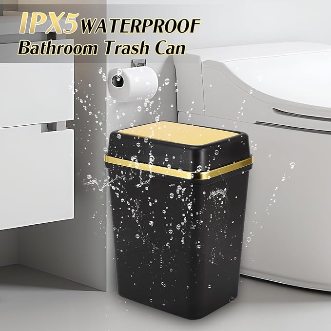 Bathroom Trash Can with Lid 4 Gallon Trash Can with Swing Lid Small Garbage Can Black Bathroom Trash Can with 300 Counts Trash Bags for Kitchen Bedroom Office Dorm