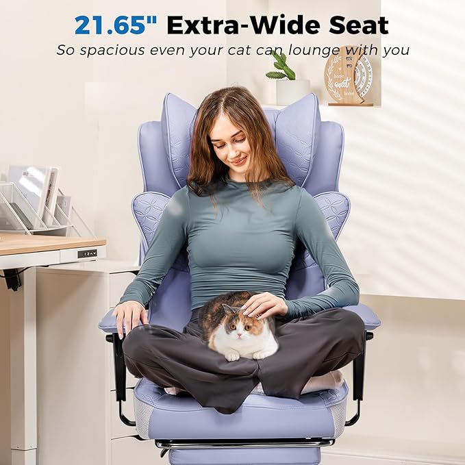 GTPLAYER Big and Tall Office Chair 400LBS Wide Ergonomic Gaming Chair with Deluxe Embossing Designed Leather with Foot Rest,150°Reclining Adjustable Soft Armrests Pocket Spring Back Support and Pillow