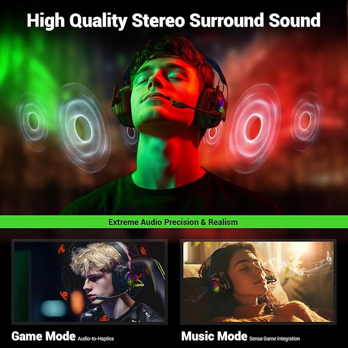 Krysenix Wireless Gaming Headset with Noise Canceling Microphone for PC, PS5, PS4, Switch, Mac, 2.4 GHz Wireless & Bluetooth 5.4 Gaming Headphones, Cool RGB Lighting, 50Hr Battery, 50mm Drivers(Blue)
