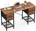DUMOS Computer Desk with 4 Drawers Home Office Table with Mesh Shelf for Work Study Writing Gaming Storage Furniture for Bedroom,55 inch Rustic Brown