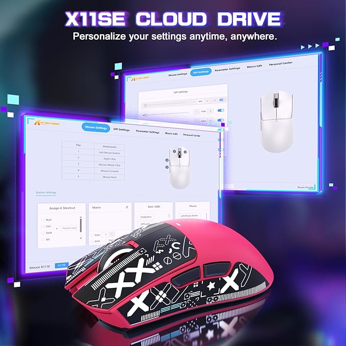 ATTACK SHARK X11SE Wireless Esports Gaming Mouse,Tri-Modes BT5.2/Type-C Wired/2.4G,PixArt PAW3311 Gaming Sensor,22K DPI,59g,5 Programmable Buttons for Laptop,PC,Mac Gamer(Berry Red&Sticker)