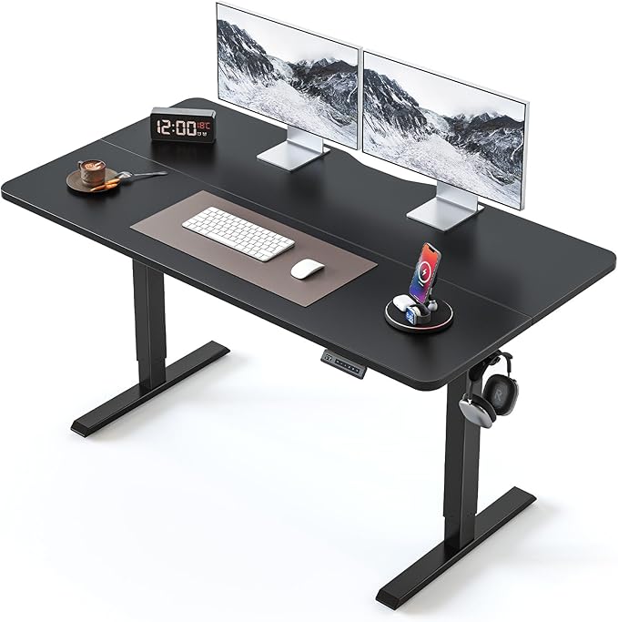BANTI 55 × 24 Inches Standing Desk, Ergonomic, Electric Height Adjustable, Sit and Stand Up, Computer Office Desk with Splice Board, Black Frame/Black Top