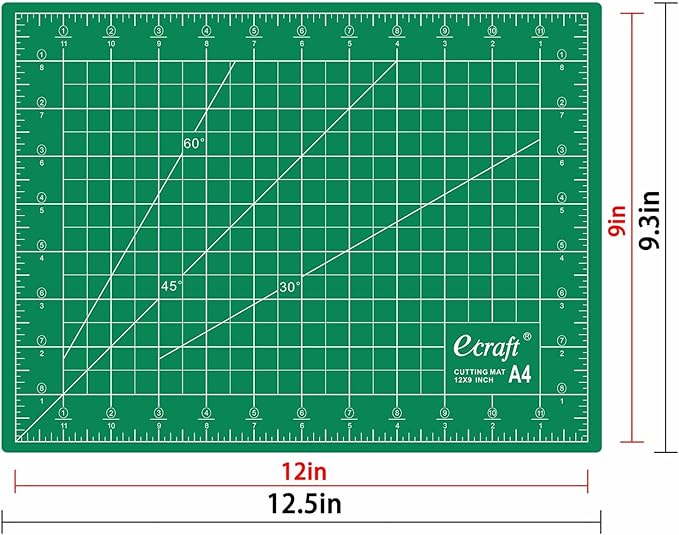 Ecraft Self Healing Sewing Mat 9x12 Inch, Double Sided 5-Ply Fabric Rotary Cutting Mat for Quilting, Sewing & Craft Projects - Gridded Board, Green/Black