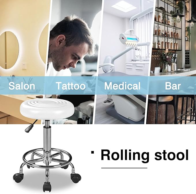 VECELO Home Office Desk Chair with Wheels | PU Leather Rolling Office Chair for Drafting, Salon, Spa(White)
