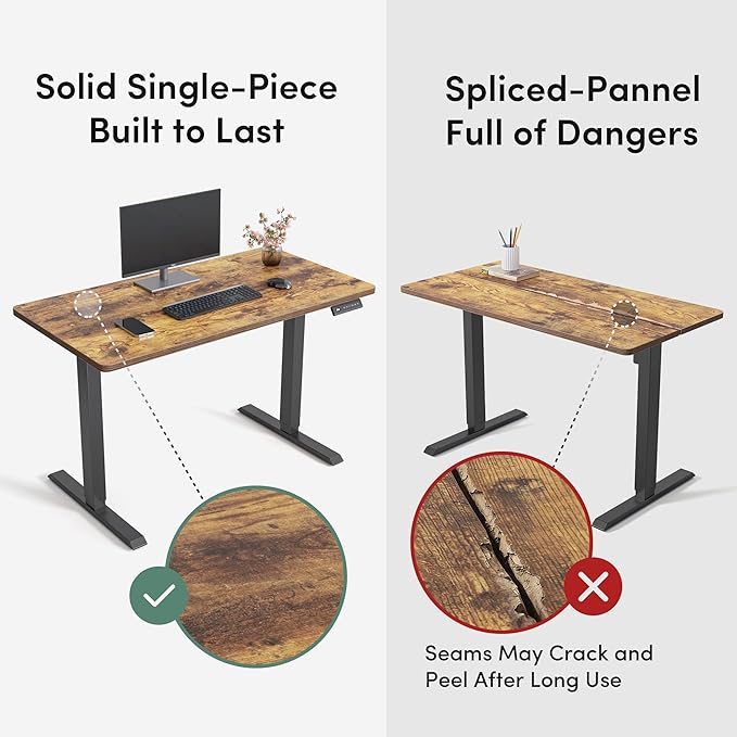 CubiCubi 48 x 24 Large One-Piece Standing Desk, Adjustable Height Electric Computer Home Office Sit Stand up Workstation, with 4 Memory Presets, Headphone Hook, Rustic Brown
