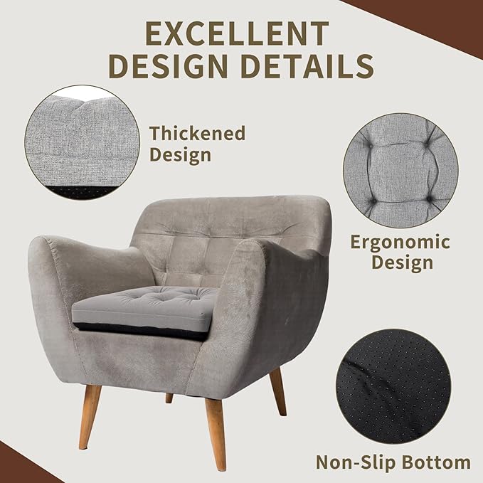 Recliner Cushions, 20x20x5 Inch Double Layer Design Chair Cushion, Soft Tufted Thickened Seat Cushions for Elderly, Grey