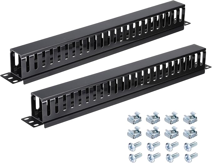 PATIKIL 1U 19 Inch Cable Manager, 2 Pack 24 Slot Horizontal Rack Mount Wire Management Metal Finger Duct Wire Organizer for Network Cabinet, Black