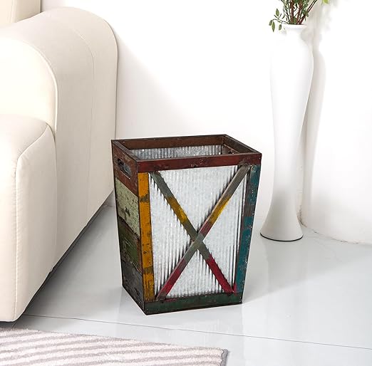 Venalys Small Wood Trash Can Wastebasket, Decorative Barn Door Garbage Can Waste Basket, Rustic Distressed Rectangular Trash Bin, Farmhouse Wooden Storage Basket Waste Paper Bin (Random)