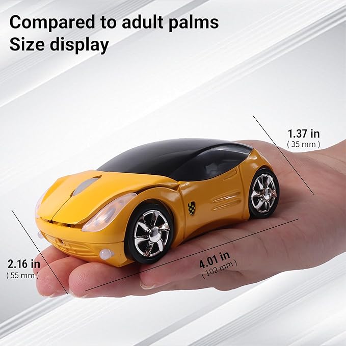 elec Space Wireless Mouse, 2.4GHz Car Wireless Mouse Cool 3D Sport Ergonomic Optical Cordless Mice with USB Receiver for PC Laptop Computer Women Small Hands (Yellow)