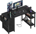 Lufeiya L Shaped Gaming Desk with Power Outlet, 47 Inch Reversible Corner Computer Desk with Drawers & Storage Shelves for Home Office Bedroom, L-Shaped Teen PC Desks with Fabric Drawer, Black