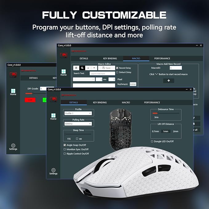 MAMBASNAKE M5 Ultra Carbon Fiber 8000Hz Wireless Gaming Mouse, 39g Superlight, 42000DPI, PAW3950MAX Sensor, Nordic 52840 Chip, Bluetooth/2.4G/USB-C Wired Mice with Coiled Cable for PC/Mac (White)