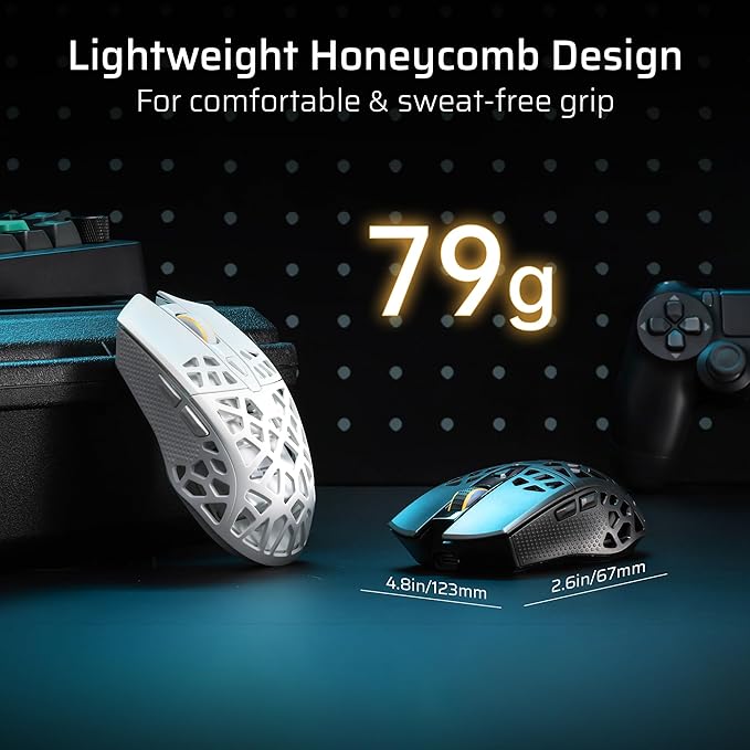 LTC GM023 Tri-Mode Wireless Gaming Mouse, 79g Ultra-Light Honeycomb Ergonomic Gaming Mouse, 2.4Ghz/BT/Wired, 6-Level DPI 8000, 6 Programmable Buttons, Pro Software