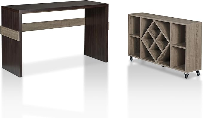 Furniture of America FOA Minshew Solid Wood 2-Piece Convertible Desk with Bookcase Set in Brown