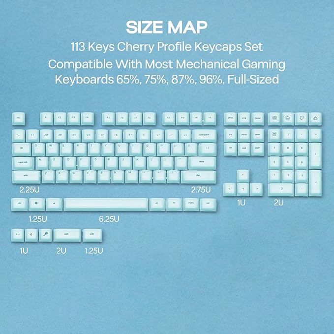 EPOMAKER AegisSil Keycap Set, Silicone Material, Cherry Profile, 113 Keys, 65%/75%/96%/Full Size, Custom Keyboard Keycaps Set for Cherry MX, Kailh, Outemu, Gateron Mechanical Gaming Keyboard (Blue)