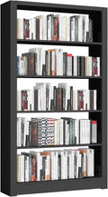 5-Tier Industrial Bookshelf, White Bookcases and Bookshelves,Tall Bookshelf Storage Organizer,Freestanding for Living Room, Bedroom,Home Office,Meta,Black