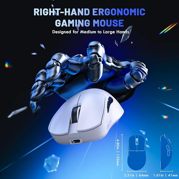 MAGIC-REFINER X2 69g Superlight Wireless Gaming Mouse,BK3633 Tri-Mode BT/2.4G Wireless/Wired Mouse,25000 DPI,1000Hz Polling Rate,500mAh,Med to Large Hand Size,5 Programmable Buttons for PC/Mac,White