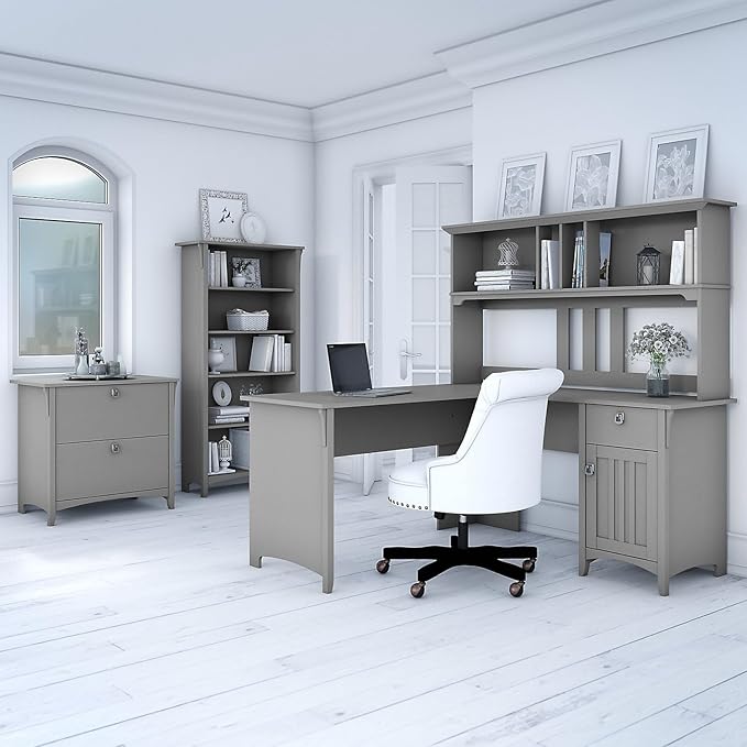 Bush Home Salinas 60W Hutch for L Shaped Desk in Cape Cod Gray