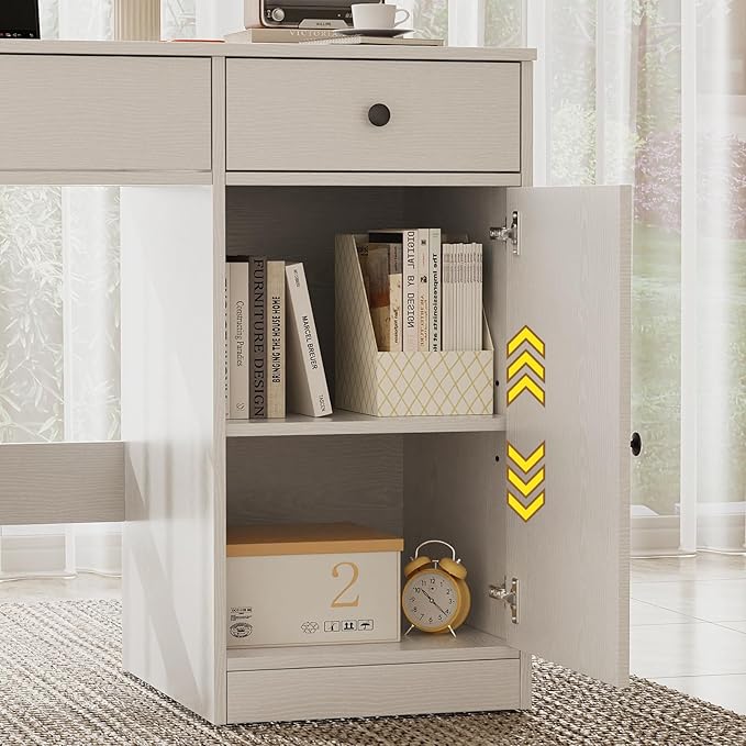 TUSY Office Desk and 5-Drawer Cabinet Set, 31.5" H White Desk with Drawers, 47.24" W Executive Desks with Storage, Computer Table for Home Office, Study, Small Spaces