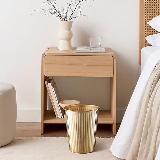 Monarch Abode Ridge Embossed Metal Desk Wastebasket – Brushed Gold