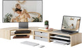 Fenge Dual Monitor Stand, Corner Monitor shelf with Drawer and Slide-Out Tray, 2 Tier Triangle Monitor Riser with Storage, Desk Shelf Organizer for Desk, Home Office, Computer, Laptop, Printer