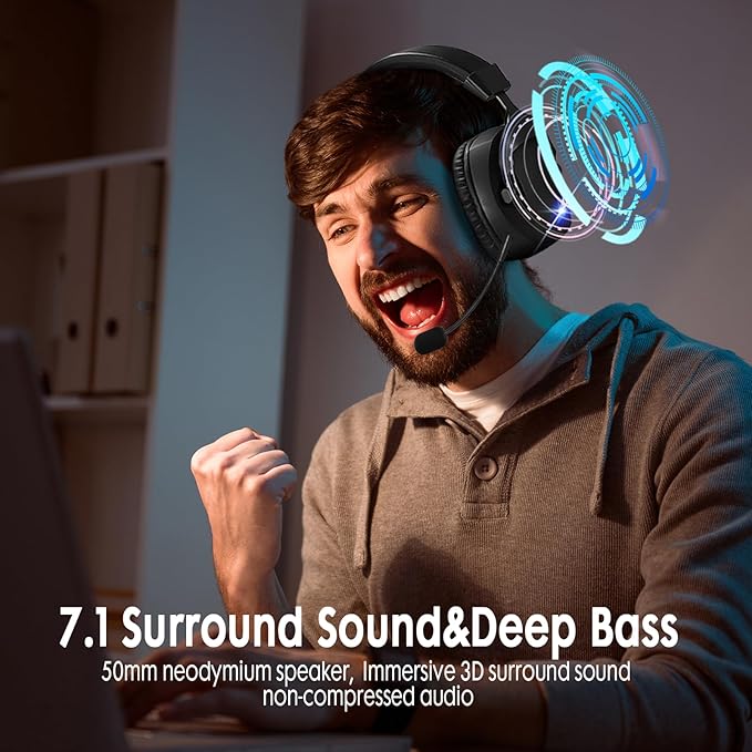 Wireless Gaming Headset for PS5, PS4, PC, Nintendo Switch, 2.4GHz USB Gaming Headphones, Bluetooth 5.3, 50H Battery, Noise Canceling Microphone, ONLY 3.5mm Wired Mode for Xbox Series