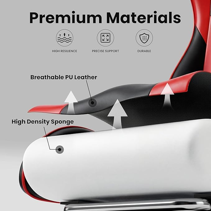 Gaming Chair, Ergonomic Computer Chair with 90°-150° Reclining Backrest & Footrest, Headrest & Lumbar Support, 360° Swivel Height Adjustable Desk Chair, High Back for Adults