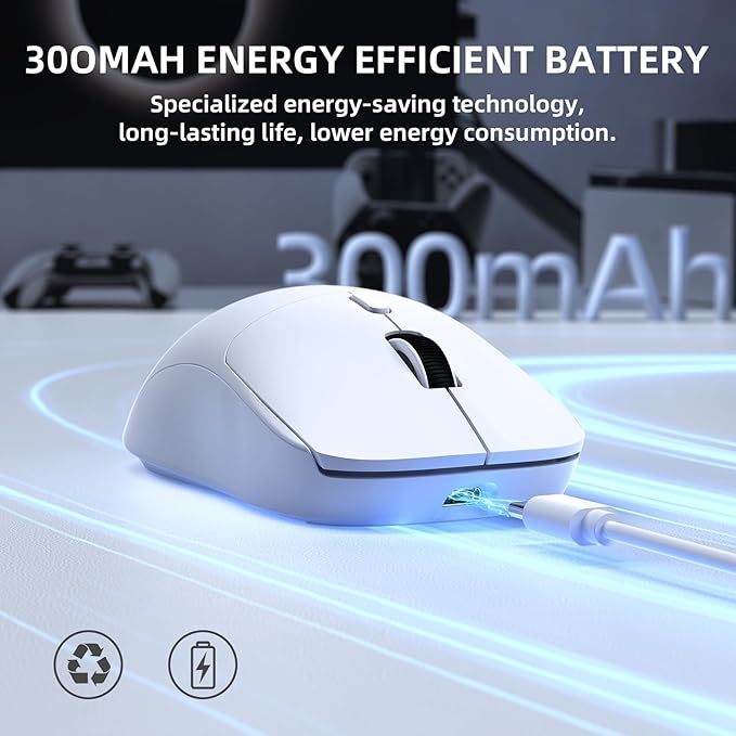 A.JAZZ NJ07 Wireless Mouse,67g Ultra-Lightweight,3-Mode 2.4G/Bluetooth/USB-C, 6 Adjustable DPI up to 12800, 1000Hz Optical Sensor, Ergonomic Design Long Battery Life, Compatible with PC & Mac-White