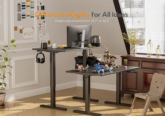 Claiks Electric Height Adjustable Stand Up Desk, 32x19 Inches Sit Stand Desk for Home Office, Black Top/Black Frame
