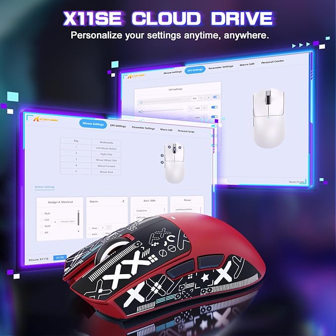 ATTACK SHARK X11SE Ultra-Light Wireless Gaming Mouse,Tri-Modes BT5.2/Type-C Wired/2.4G,PixArt PAW3311 Gaming Sensor,22KDPI,5 Programmable Buttons for Laptop,PC,Mac Gamer(Red&Sticker)