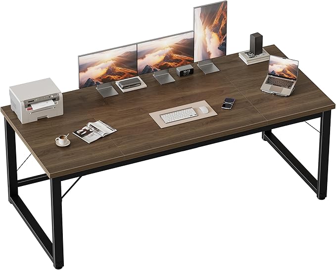 Mericonia 63 Inch Large Computer Desk, 1" Thick Heavy Duty Industrial Office Desk, Modern Simple Study Writing Table for Home Office Bedroom Workstation, Walnut