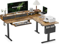 WALKINGDESK 63 Inches Height Adjustable L Shaped Standing Desk with 2 Drawers and Keyboard Tray, Electric Sit to Stand Home Office Comupter Table, Ergonomic Corner Gaming Desk, Rustic Brown