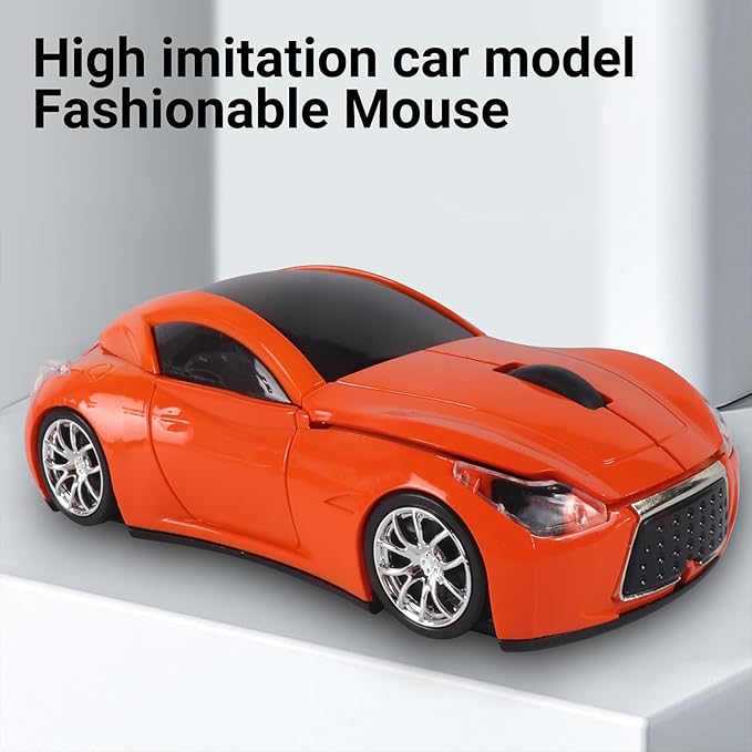 elec Space Wireless Mini Mouse with Case - Cute Sports Car Shape, Lightweight & Portable, 10m Range, Plug and Play (Orange)