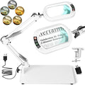 Drdefi 10X Square Magnifying Glass with Light and Stand, Real Glass LED Lighted Magnifier, 5 Color Modes Stepless Dimmable, Hands-Free Mag Desk Lamp with Clamp for Reading Craft Hobby Close Work White