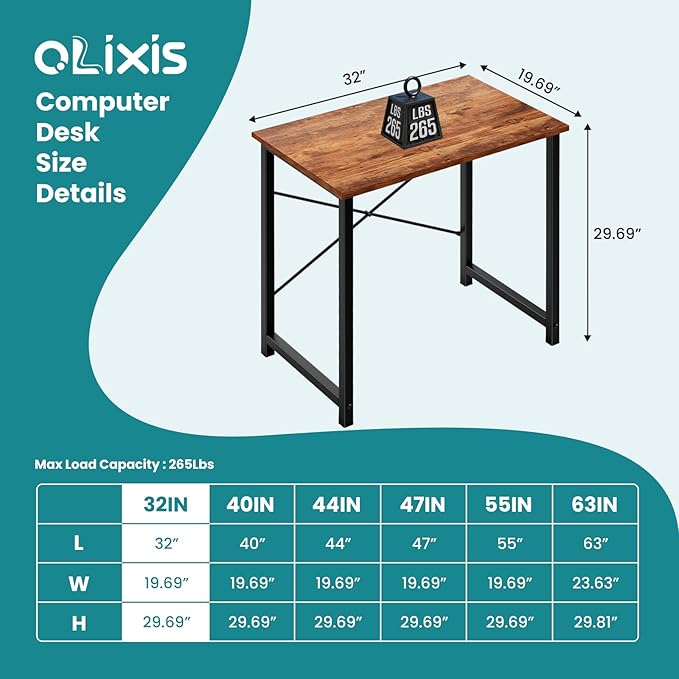 OLIXIS Small Computer Desk, 32 Inch Home Office Writing Desk for Small Spaces, Study Table with X-Shaped Reinforcement, Sturdy Bedroom Table with Scratch-Resistant Tabletop & Metal Frame, Rust