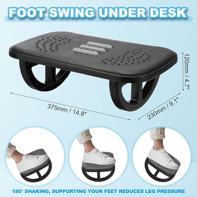 PATIKIL Foot Rest Swingable Stools Leg Rest Footrest with Roller Massager for Under Desk at Work Under Office Desk Chair Computer Gaming, Black/Gray