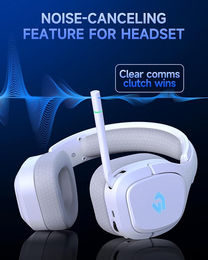 2.4GHz Wireless Gaming Headsets for PS5, PS4, PC, Switch - Bluetooth 5.4 Gaming Headphones with Noise Canceling Mic, Low Latency Connection, 3D Immersive Surround Sound, 30H Battery, White