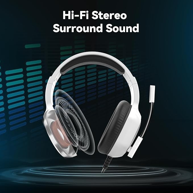 7.1 Gaming Headset with Microphone for Pc, Xbox One Series X/s, Ps4, Ps5, Switch, Stereo Wired Noise Cancelling Over-Ear Headphones with Mic, RGB, for Computer, Laptop, Mac, Nintendo (White Pro)