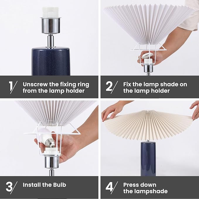 EOEYYOYB Ceramic Table Lamps for Bedroom Set of 2, Adjustable Shade Lamps for Night Stands, Modern Cylindrical Nightstand Table Lamps 5W E26 for Bedroom Bedside Buffet, Blue