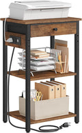 Gewudraw Printer Stand with Charging Station, 3-Tier Under Desk Printer Table, End Table with Storage Shelves for Home Office, Living Room,Bedroom,Bathroom,Brown
