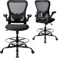 Drafting Chair, Ergonomic Tall Office Chair for Standing Desk, Counter Height Desk Chair with Adjustable Padded Armrests and Footrest Ring Standing Desk Chair Adjustable Height with Lumbar Support
