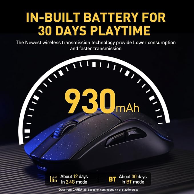 DAREU A950 Wireless Gaming Mouse with RGB Charging Dock,88g Lightweight Programmable Tri-Mode Wireless Mouse Gaming, Up to 12K DPI,1000Hz,120Hrs Playtime with RGB Backlit, Great for PC, Mac