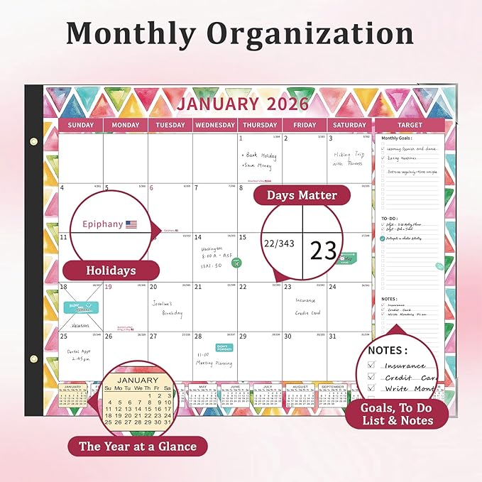 Ospelelf Desk Calendar 2026-2027 Large 22"x17" Monthly Family Planner Pad with Protective Cover 18 Months January 2026 - June 2027 Geometry