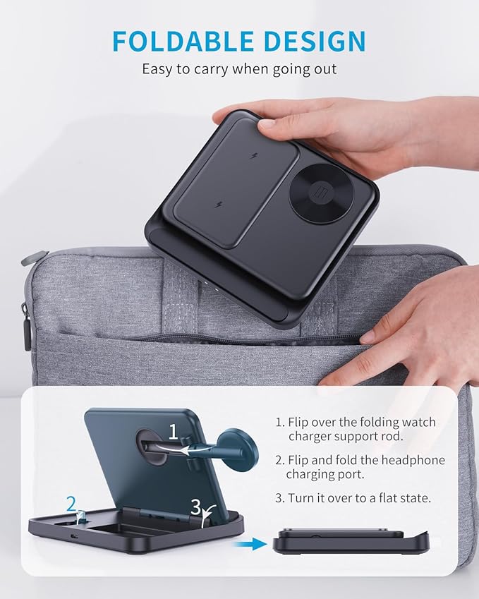 for Samsung Z Fold 6/5 Wireless Charger Station, 3 in 1 Foldable Fast Charging Stand Dock for Galaxy Z Fold 4，Flip 6/5, S23/S22, Note20/10 Ultra, Watch 6/5/Pro/4/3, Earbuds 2/2 Pro/Live