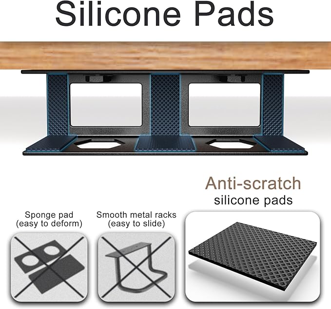 Joythink Universal Under Desk Metal Mount Laptop Holder Tray with Anti-Scratch Under Table Hidden Docking Station Holder Silicone Under Desk Mount for Laptop Keyboard Tablet Kitchen 3 PCS