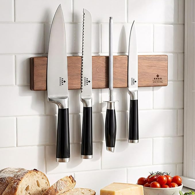 Magnetic Knife Strips, Magnetic Knife Holder for Wall 16 Inch, Acacia Wood Knife Magnetic Strip Use as Knife Bar, Knife Holder for Kitchen Utensil Organizer, Without hooks
