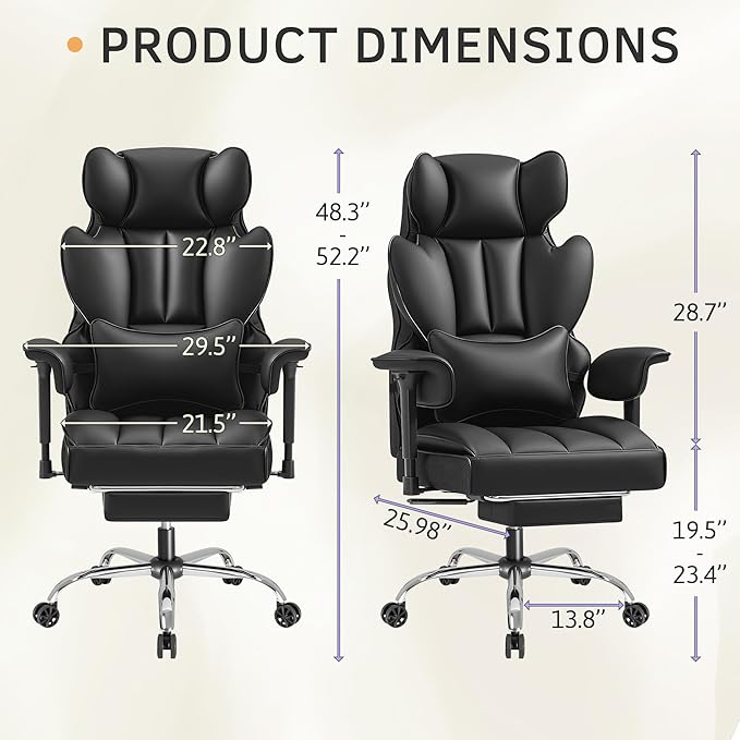 Furmax Big and Tall Office Chair, High Back Gaming Chair with Footrest for Heavy People, 400LBS Ergonomic Comfy Office Chair with Adjustable Armrests for Home Office (Black)