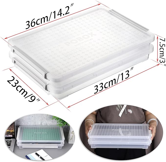 BTSKY 2 Pack A4 Plus Clear Plastic Stackable Storage Box Desk Paper Magazine Container with Buckle, Office Supplies Accessories File Protector Case Organizer, Portable Project Case Document Holders